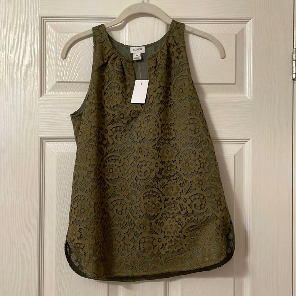 NWT J.Crew Olive lace layover tank size 00
